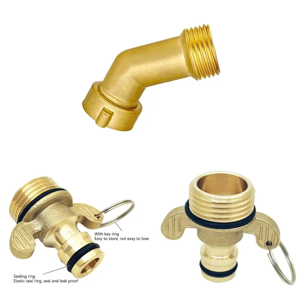 Brass Two Ears/45 Degree Elbow Water Hose Adapter Water Hose Connector Simple Installs for Boats Stress Frees Connection