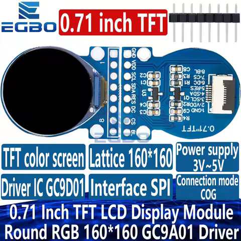1~5PCS TFT Display 0.71 Inch TFT LCD Display Module Round RGB 160*160 GC9A01 Driver 8PIN SPI Interface 160x160 PCB For Arduino