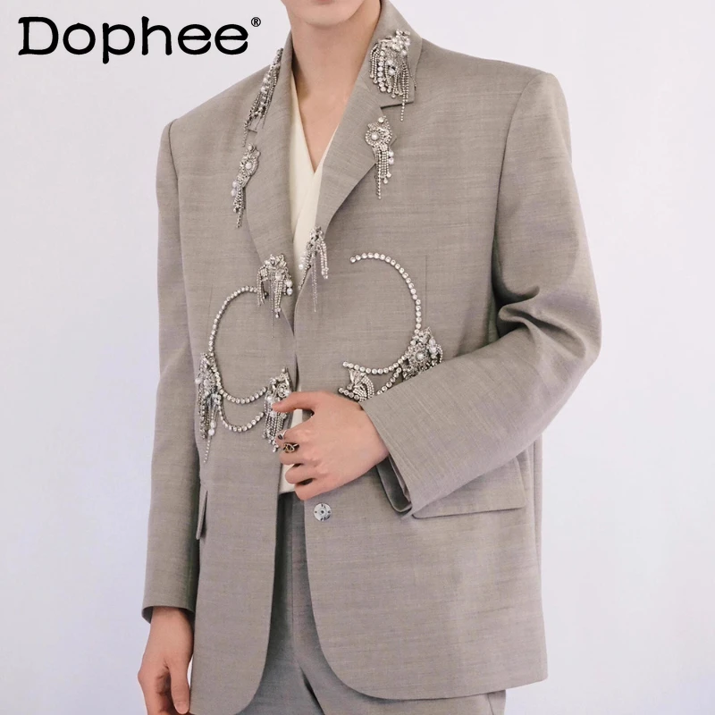 

Men's 2025 Summer New Fashion Suit Jackets Male Handsome Tassels Beading Exquisite Stylish Tailored Coats Trendy Suit Jackets