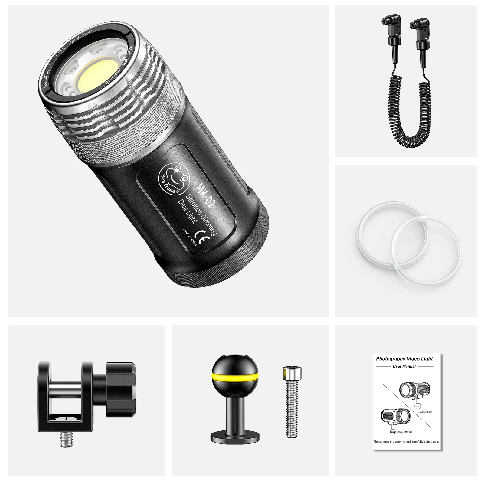 Searogs-فلاش كاميرا مقاوم للماء ، MK-02 ، 60000 Lm ، IPX8 ، 100m ، الغوص تحت الماء ، التصوير الفوتوغرافي ، ملحق الإضاءة ، C15 ، MK-01