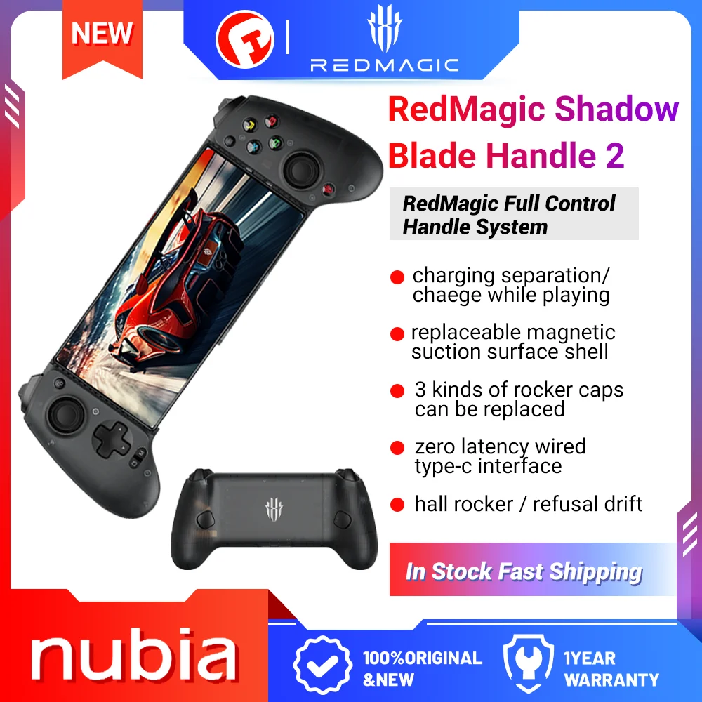 

New Redmagic Shadow Blade Gamepad 2 Black Textured Soft Rubber Grips Type-C Phone Controller for Red Magic 9 Pro Gamepad Android