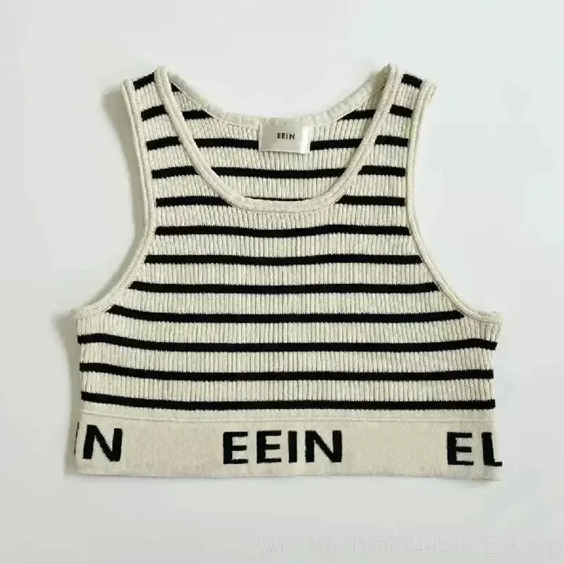 EEIN High Quality Women Letter Stripe Slim Knit Vest Tee Tops Popular Tank Top Jacquard Letter Hanging Strap Women's Clothing