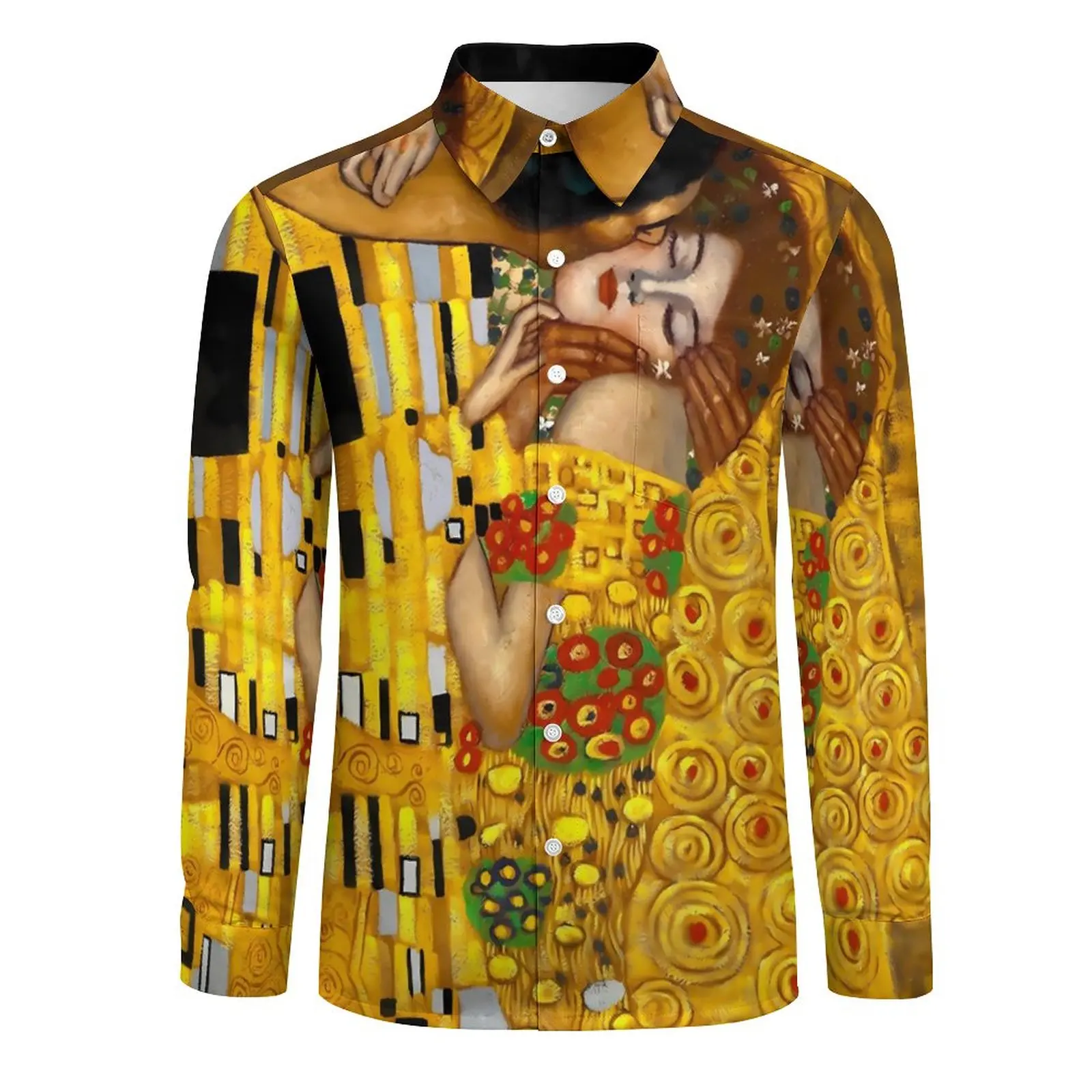 Gustav Klimt Street Style Casual Shirt Man The Kiss Art Shirt Autumn Retro Blouses Long Sleeve Design Oversize Clothes