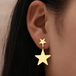 Stainless Steel Earrings Kpop Double Star Trend Fine Korean Fashion Pendants Earrings For Women Jewelry Party Lady Girls Gifts