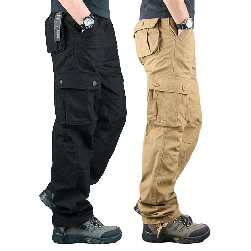 

Брюки-карго мужские тактические, хлопок, эластичная талия, карманы, повседневные рабочие штаны, удобные спортивные