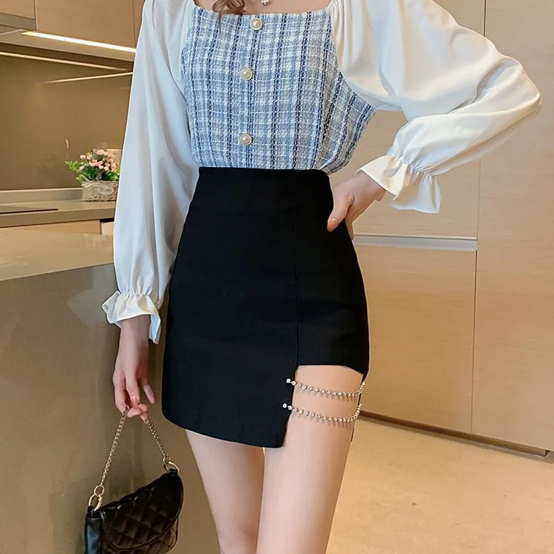 

Clothing Short Womens Skirt Night Club Outfit Skirts for Woman Sexy Sequin with Slit Mini Modest Stylish Streetwear Y2k Fashion