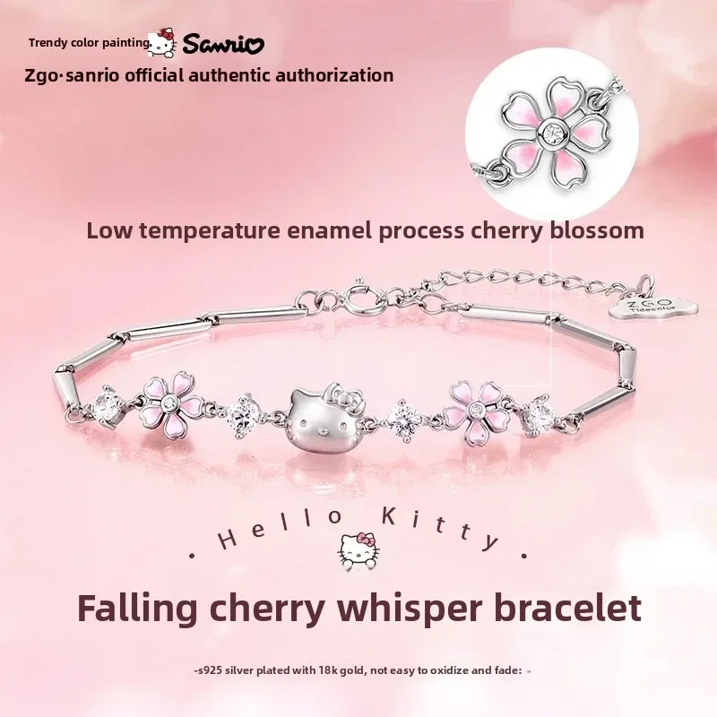 Original KT Joint 18cm 925 Silver Cherry Blossom Bracelet Girls Jewelry Anime Accessories