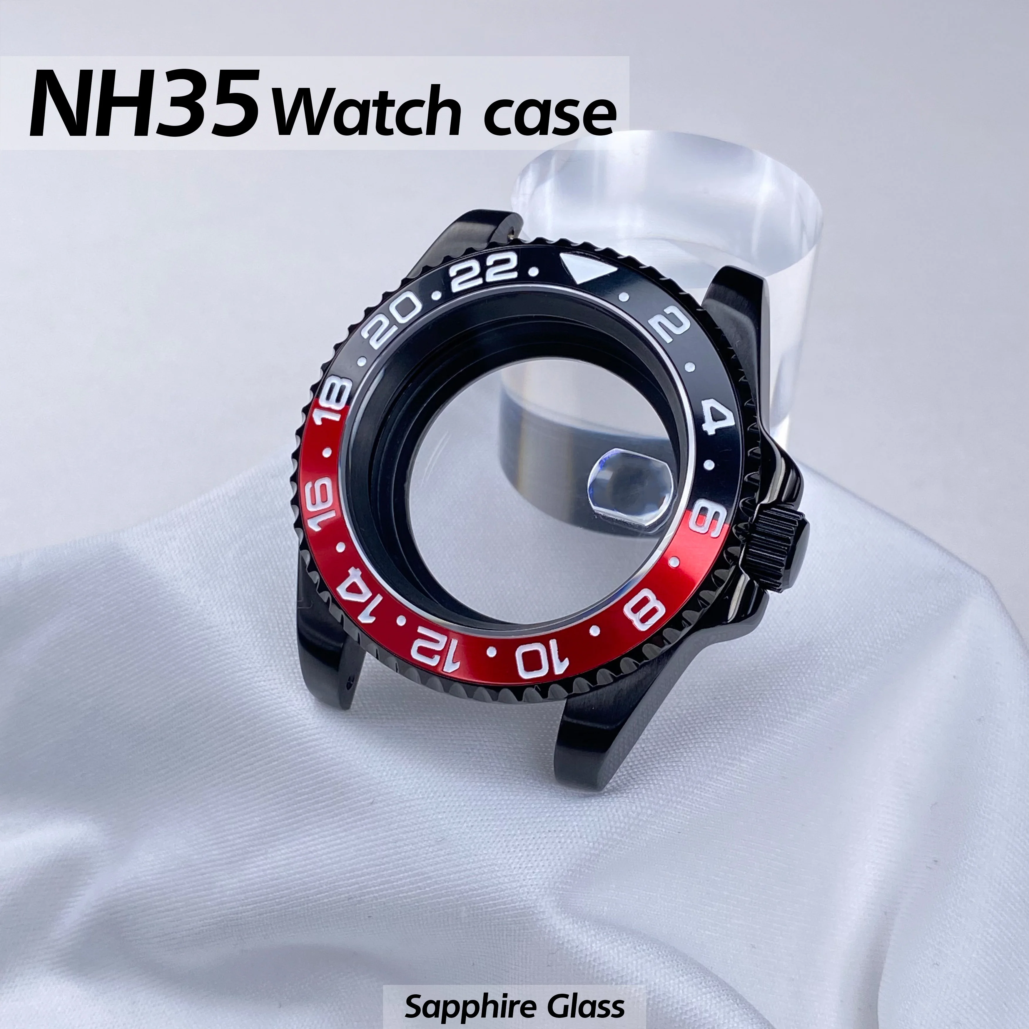 

NH35 Case Black Stainless Steel Sapphire Glass waterproof 120 clicks Case fit nh35 nh36 Automatic Mechanical Movement Watch Case