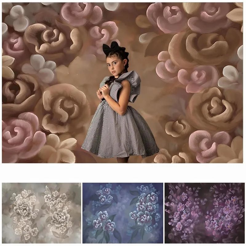 LS Art Hand Painted Floral Backdrop Adult Pregant Portrait Photography Kids Baby Photocall Props Abstract Texture Background