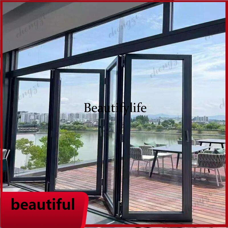 F181 Customization Wholesale Custom Aluminum Lightweight Soundproof Glass Double-Fold Doors Panoramic Folding Door
