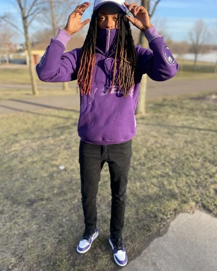 New Purple High Neck Pullover Half Zip Sweatshirt Vintage y2k High Street Hip Hop Rap KPOP Dance overzie Tops Clothes Jacket