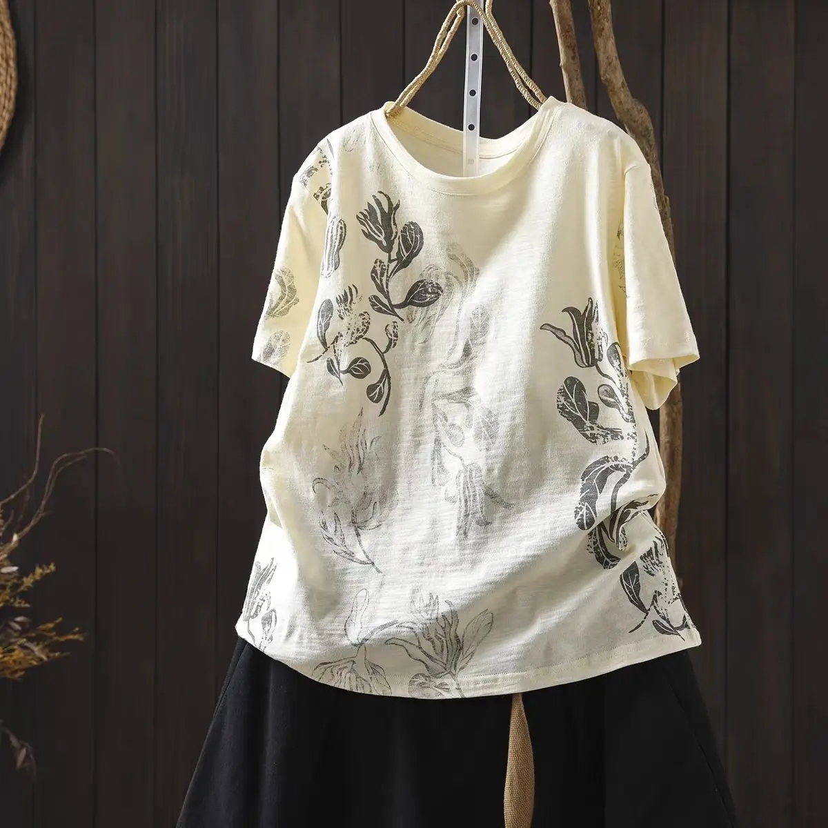 

2026 Summer New Women's T-shirt Loose Printed Round Neck Top
