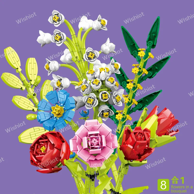 MOC 꽃 모델 빌딩 블록 3D 꽃다발 식물 해바라기 장미 벽돌 키트 홈 데코 어린이 DIY 교육용 장난감 로맨틱 선물