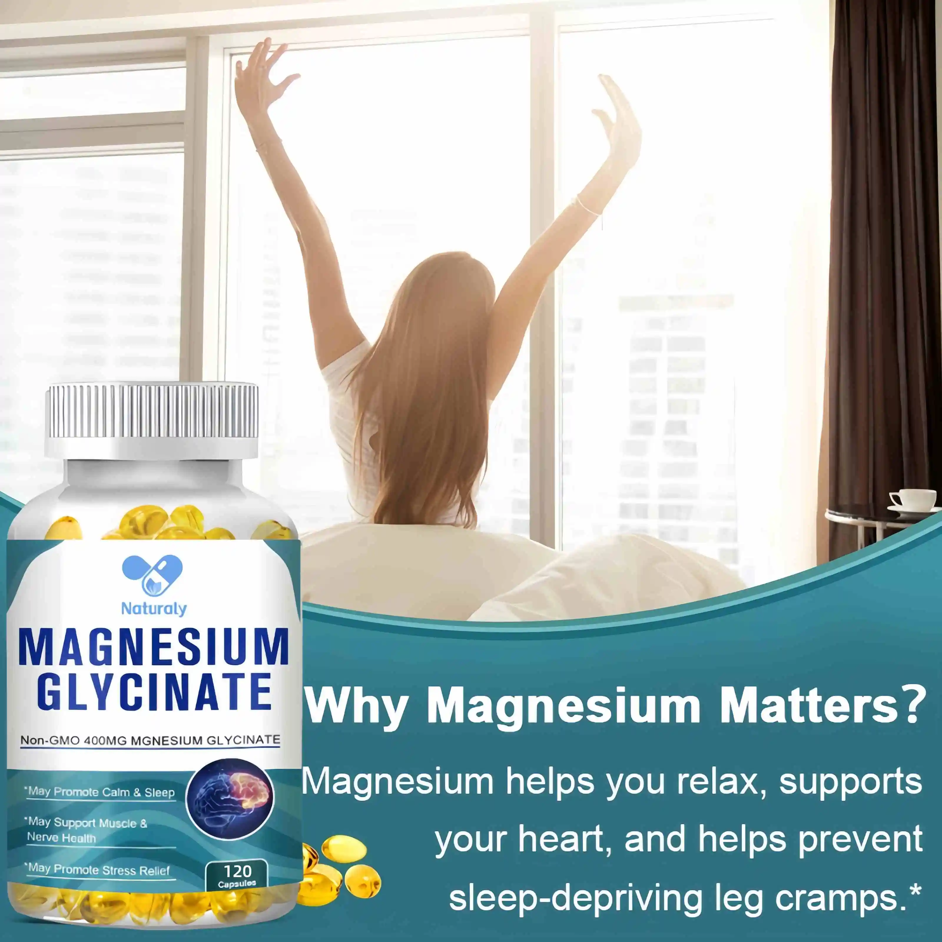 Magnesium Glycinate Capsules 400mg High Absorption Bone Support Health Care Mineral Supplement Promotes Muscle Gel 120 Capsules