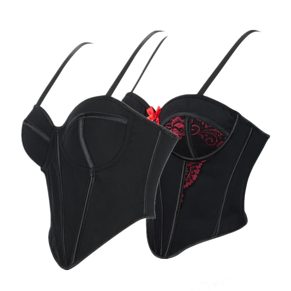 

Черный ретро корсет на тонких бретельках, жилет, укороченные топы, сексуальный бюстгальтер с чашкой «рыбья кость», формирователь для похудения, бюстье, камзол