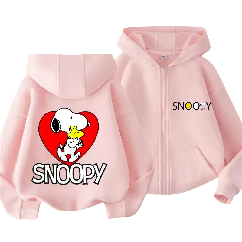 Cute Snoopy Kids Zipper Hoodie Cartoon Print Autumn/Winter Long-sleeved Sweatshirt Casual Top For Boy And Girl Outdoor Jackets