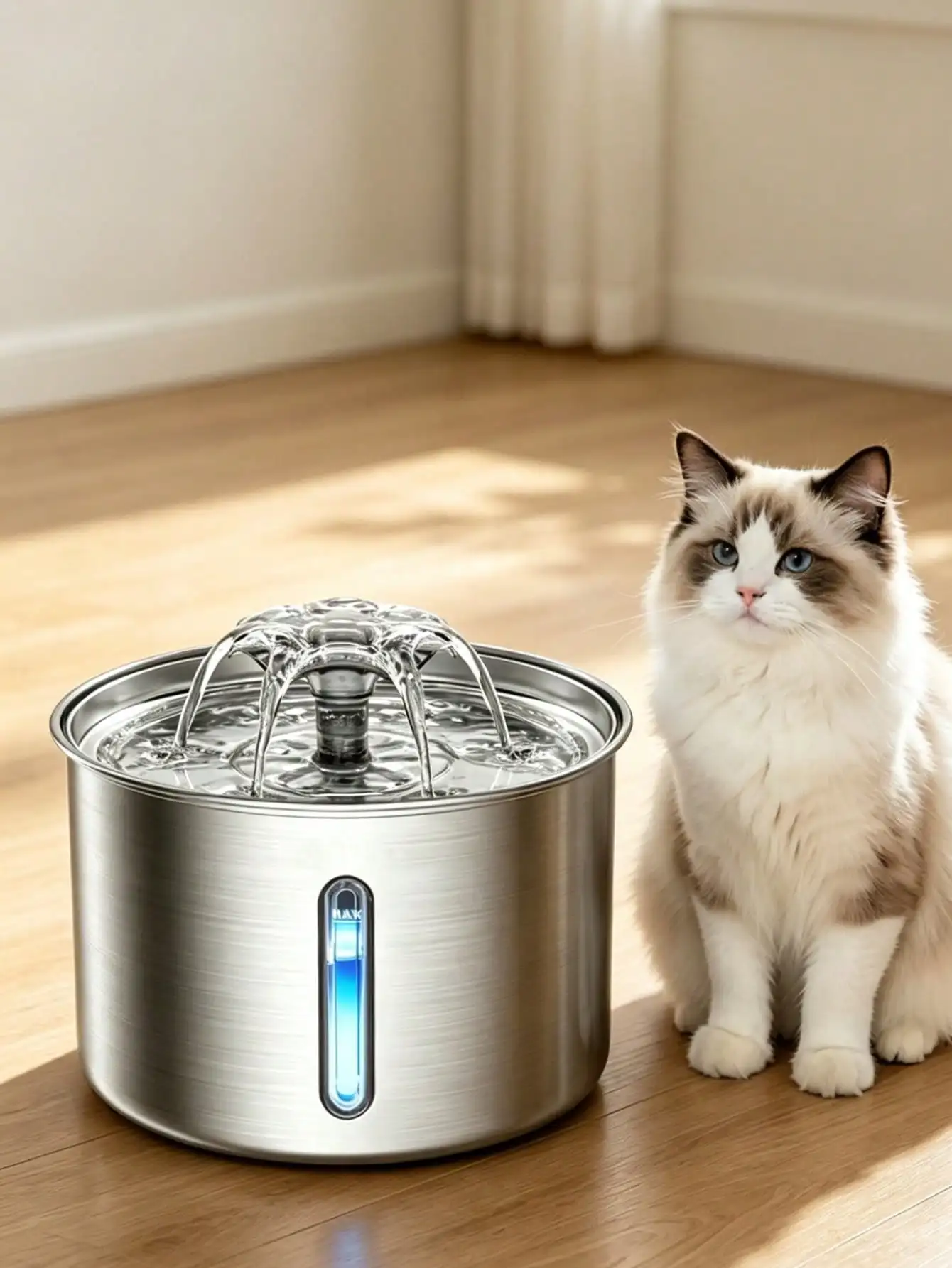 3L/101.45oz/0.793Gallon Stainless Steel Automatic Cat Water Drinker | Quiet USB Powered Pet Feeder with Water Level Indicator