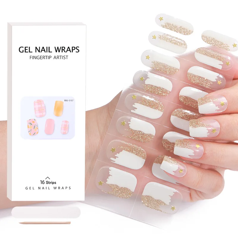 16/Blatt Mode Halb-ausgehärtete Gel Nagel Aufkleber Nagel Gel Streifen Lange Dauerhafte Full Cover Gel Wraps Nagel Patch UV Lampe Benötigt