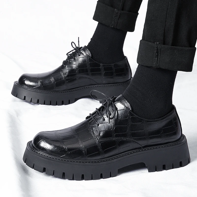 

High Quality Men Streetwear Fashion Business Casual Thick Platform Leather Wedding Loafers Shoes Harajuku Korean Fashion Shoes