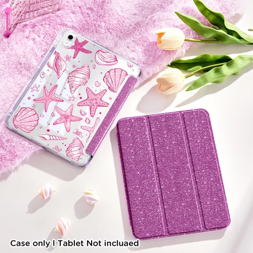 Imagen 2 del producto Funda/Soporte para iPad Sparkle Pink/Púrpura para Air 4/5/6/7, iPad10/11, Pro 11, mini 6/7, 10.2"". Plegable, con ranura para bolígrafo, despertador/sueño automático