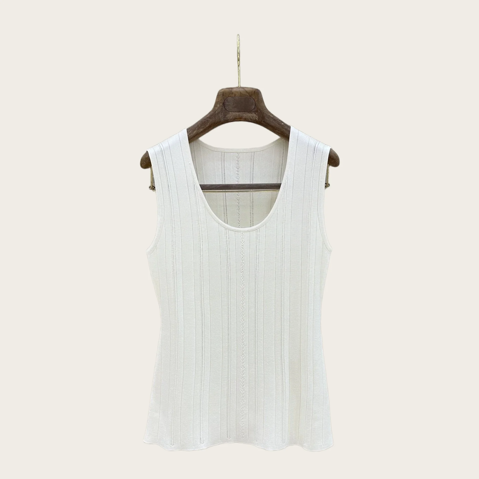 Women Elegant U Neck Vertical Striped Knit Tank Vest