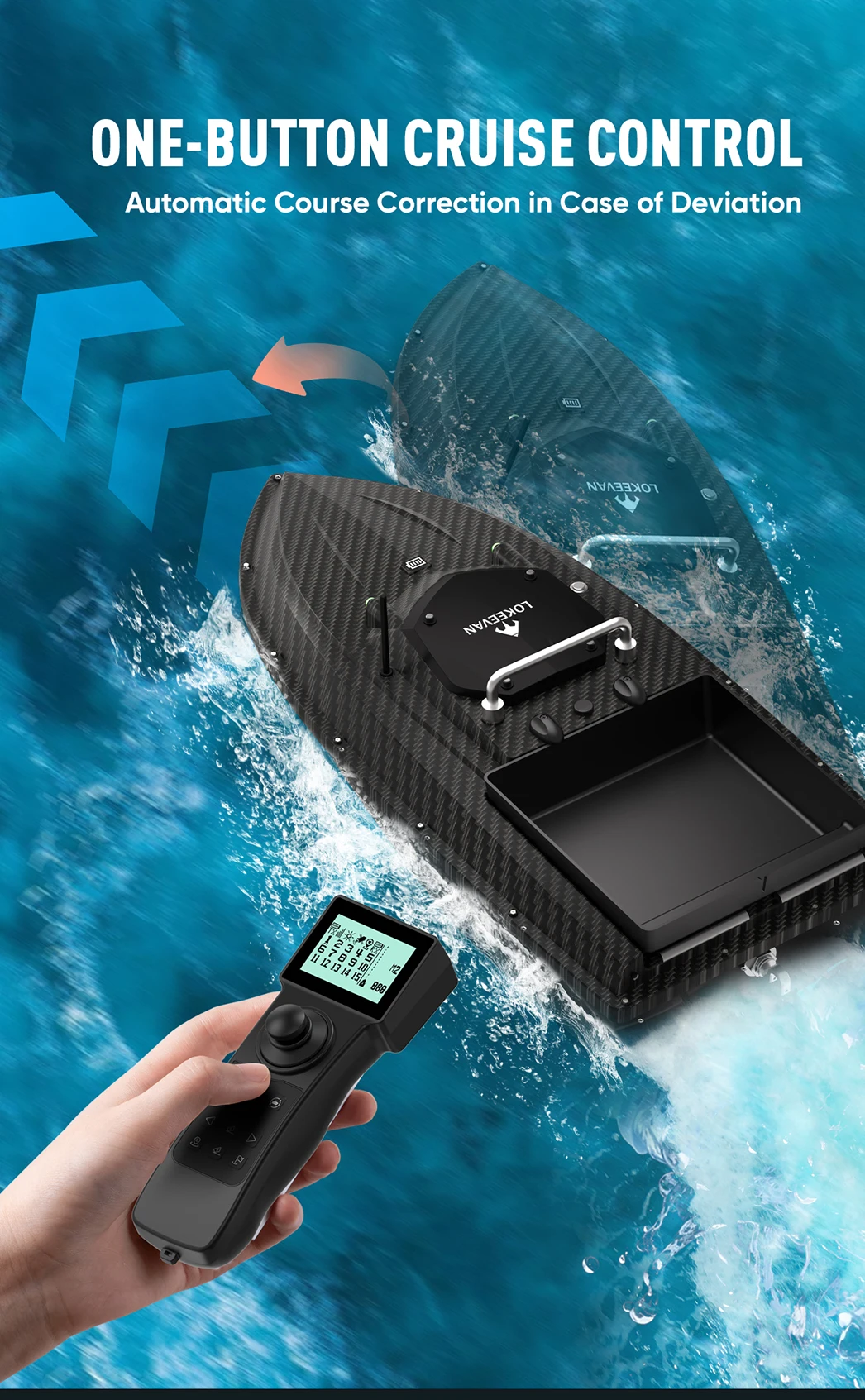 D80B Fischköderboot mit GPS, 3 kg Köderbehältern, Köderboot mit 500 m Reichweite, 46800 mAh, 2,4G-Fernbedienung, automatische Rückkehr & 100 Wegpunkte, 65 cm verlängerte Rumpflänge, 3,6 m/1S Hochgeschwindigkeits-Köderauswurf, Hakenabgabe, Schleppnetzfunktion, für Meeres- und Seefischerei. – Detail 12