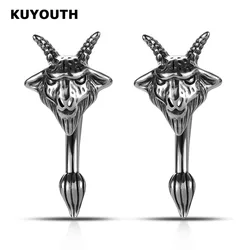 KUYOUTH 2PCS Stainless Steel Goat Head Ear Weight Hanger Fashion Body Jewelry Earring Piercing Gauges Expanders Stretchers 8mm