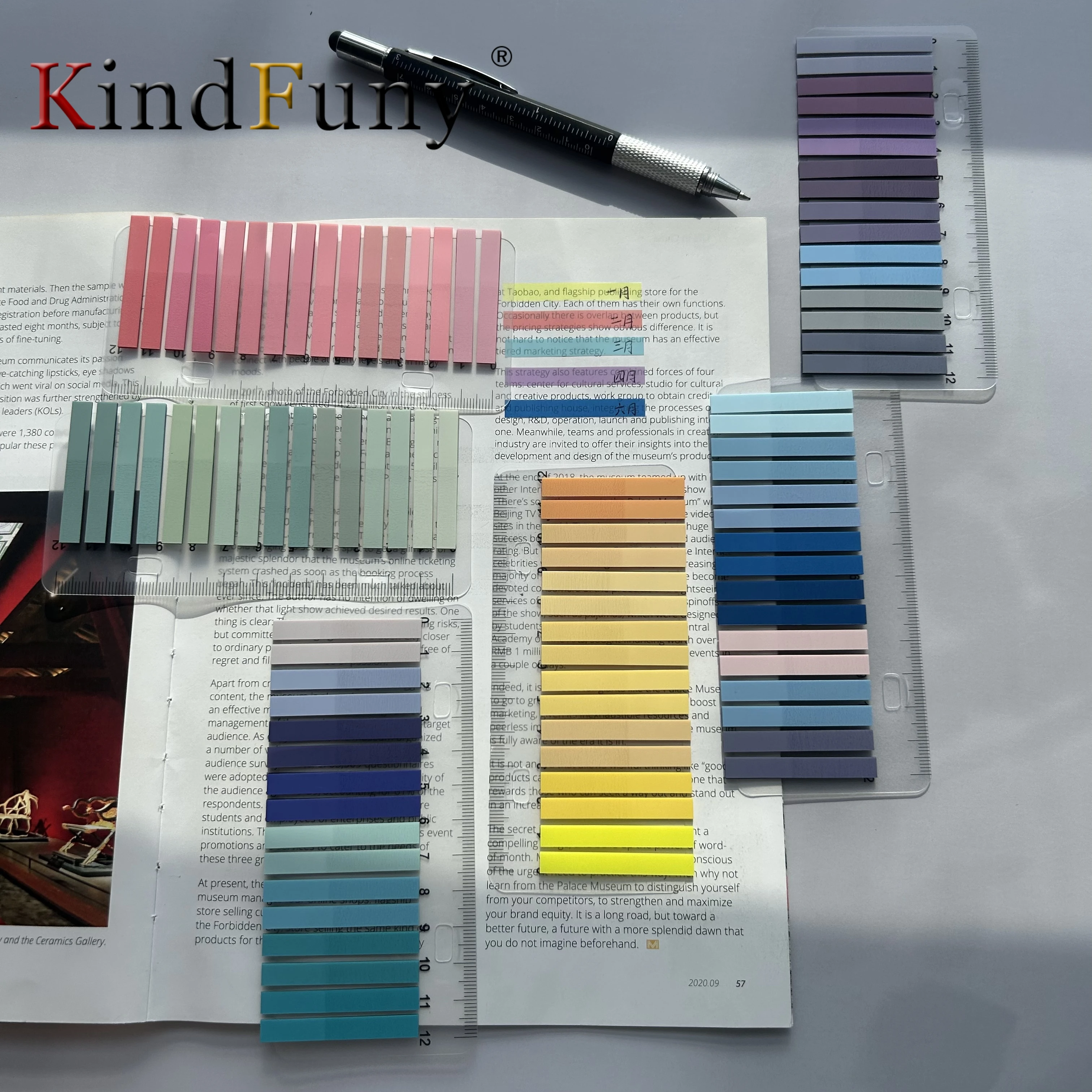 6 Packs Colorful Transparent PET Index Tabs with Built-in Ruler Self Adhesive Writable Page Markers for Book Annotation Office P