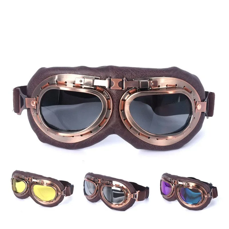 For Harley Pilot Steampunk ATV Bike Copper Helmet Retro Motorcycle Goggles Glasses Vintage Moto Classic Goggles