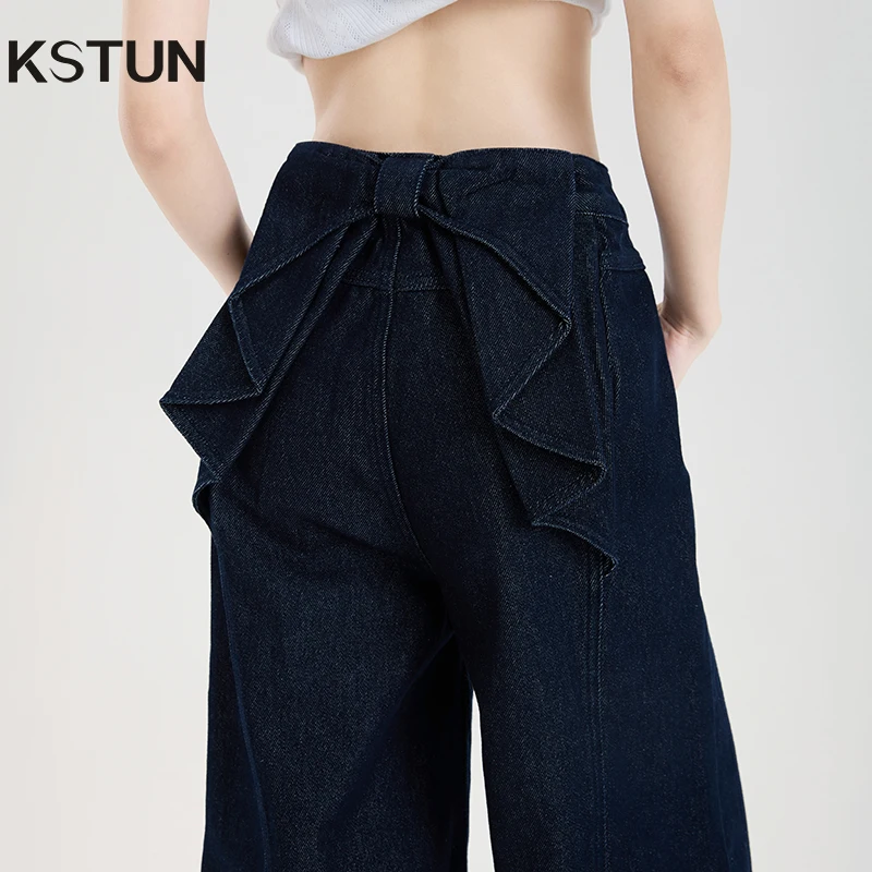 KSTUN 2025 الصيف واسعة الساق الجينز النساء السراويل الفضفاضة عالية الخصر فضفاضة تناسب الدنيم السراويل جيب القوس مصمم العصرية سحب السراويل