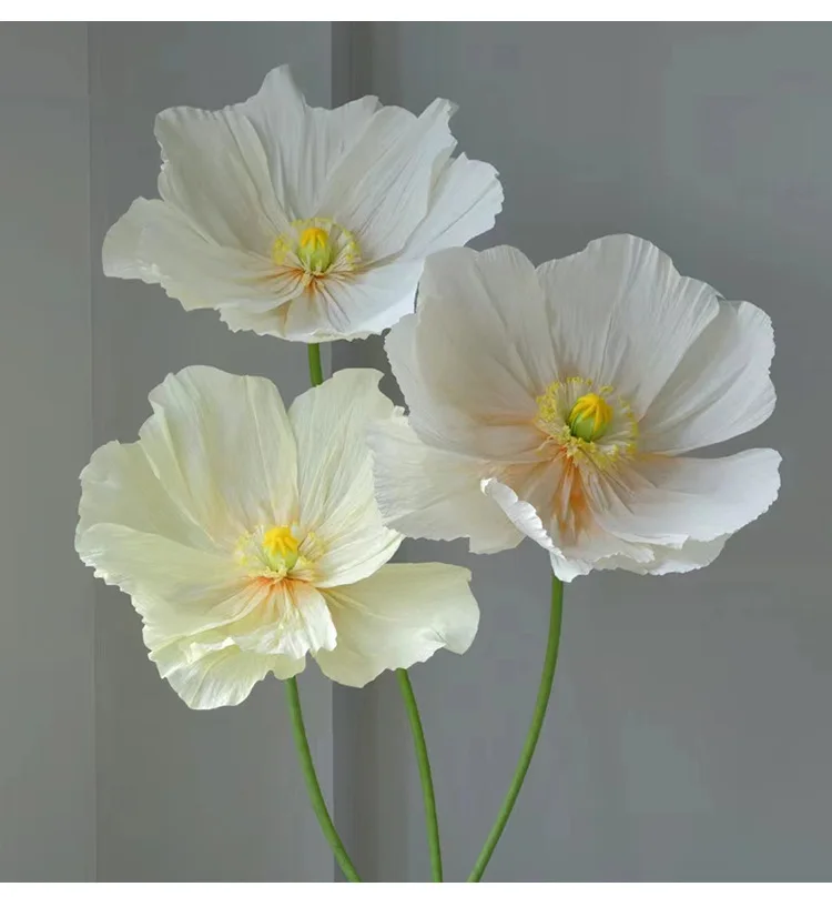 Handgefertigtes Riesenmohnblumen-Set aus Papier für Hochzeits- und Eventdekorationen, Große Stehende Blumensträuße, 7 Stück – Detail 7