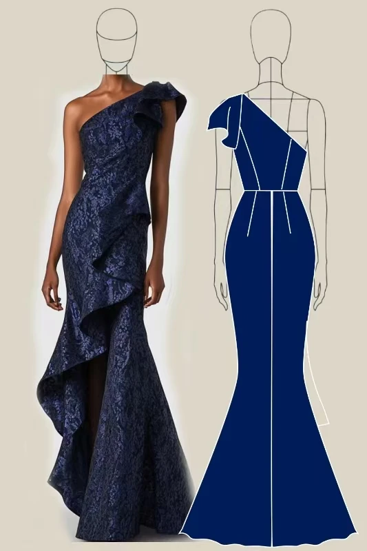 Abito elegante da donna antirughe monospalla personalizzato di alta qualità con lunghezza al pavimento e senza maniche per la festa nuziale