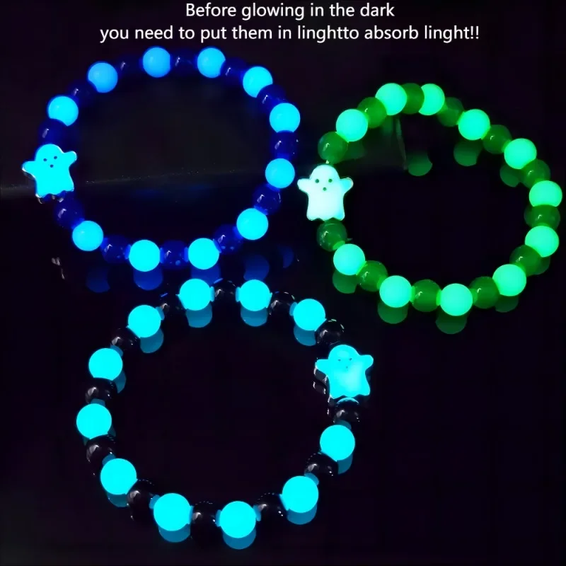 Light in Night Ghost Bracelets for Hollween Festival Green and Blue Lights Beaded Bracelet for Day of The Dead Hand Accessory