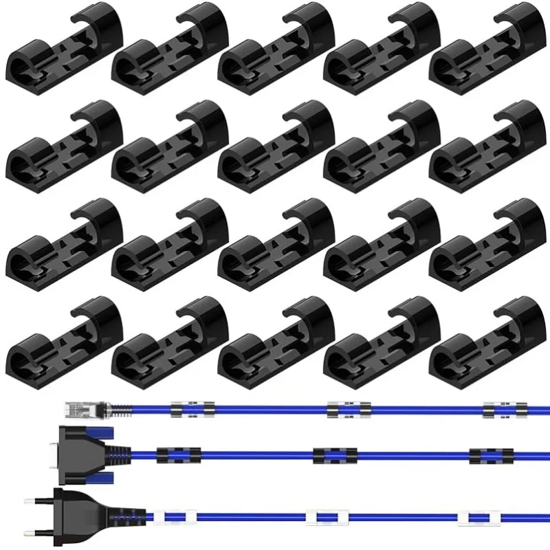20Pcs Cable Organizer Clips Cable Management Desktop & Workstation ABS Wire Manager Cord Holder USB Data Line Bobbin Winder