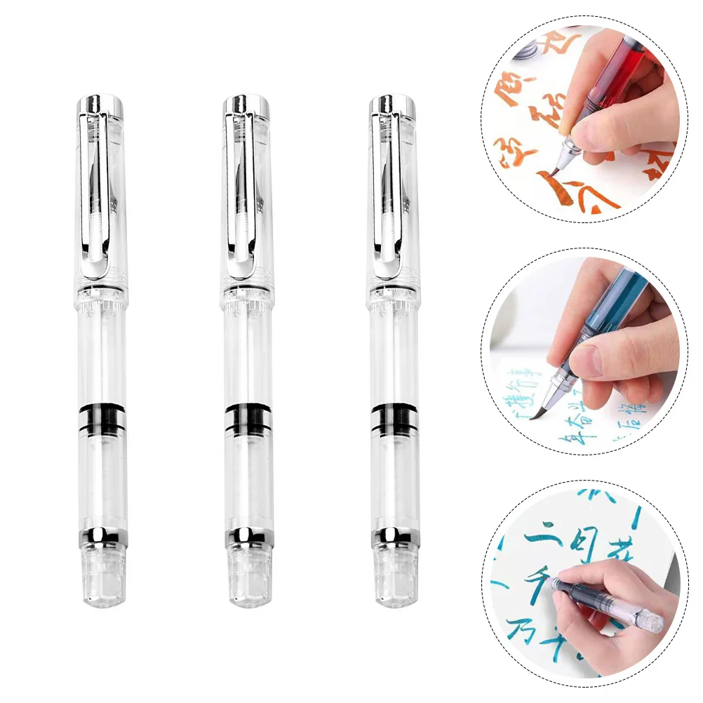 3 Pcs Brush Pen Pens for Artists Refillable Ink School Portable Filling Soft-bristle Plastic