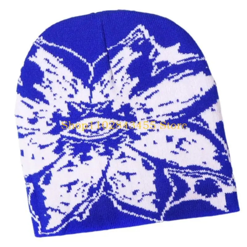 49MC Fashionable Knitted Skull Hat with Jacquard Eye Flower Detailing for Youth and Adults Hiphop Streetwear Hat