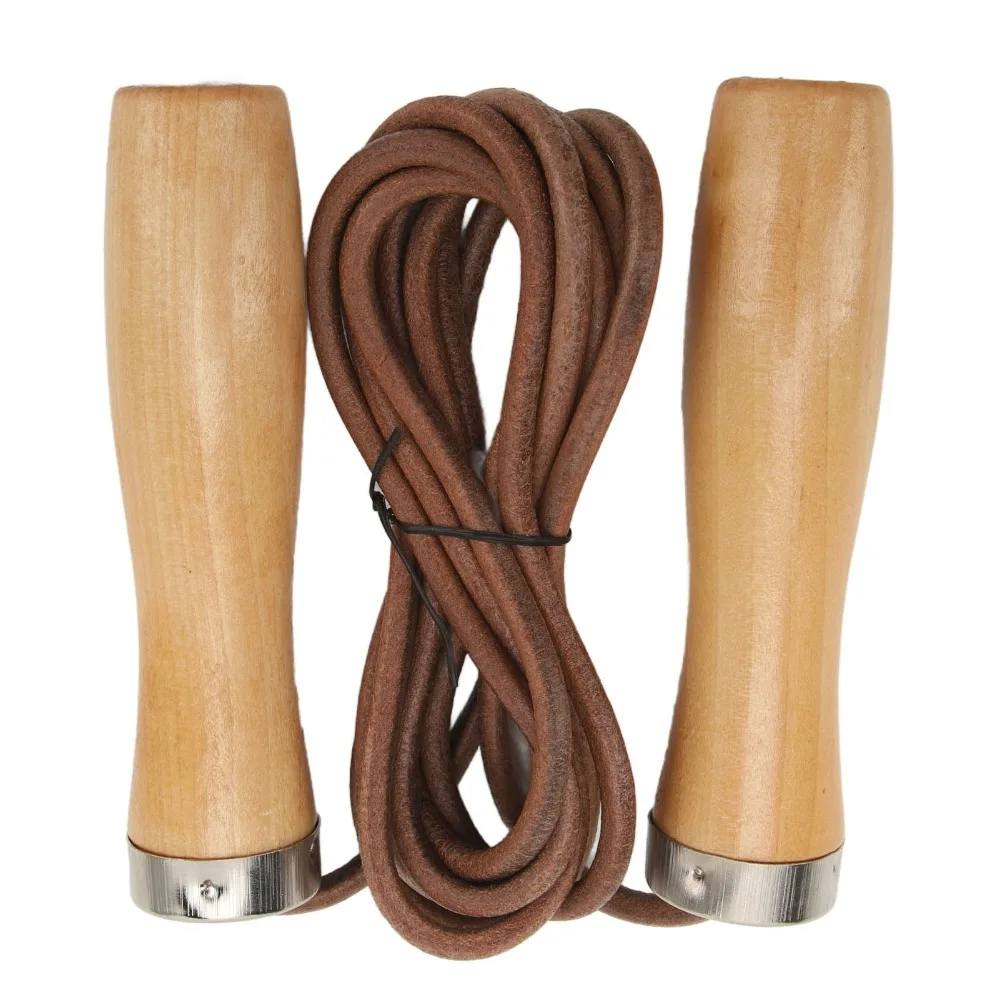 Rope Skipping Cowhide Leather Jump Rope Wooden Handle Portable Skipping Rope Wooden Handle Jump Rope Fitness Exercise