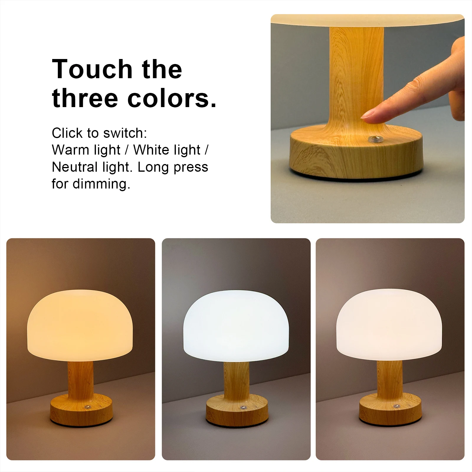 Modern Mushroom LED Table Lamp Retro Touch Control Dimming Night Light Retro Atmosphere Lantern for Home Decor USB Rechargeable