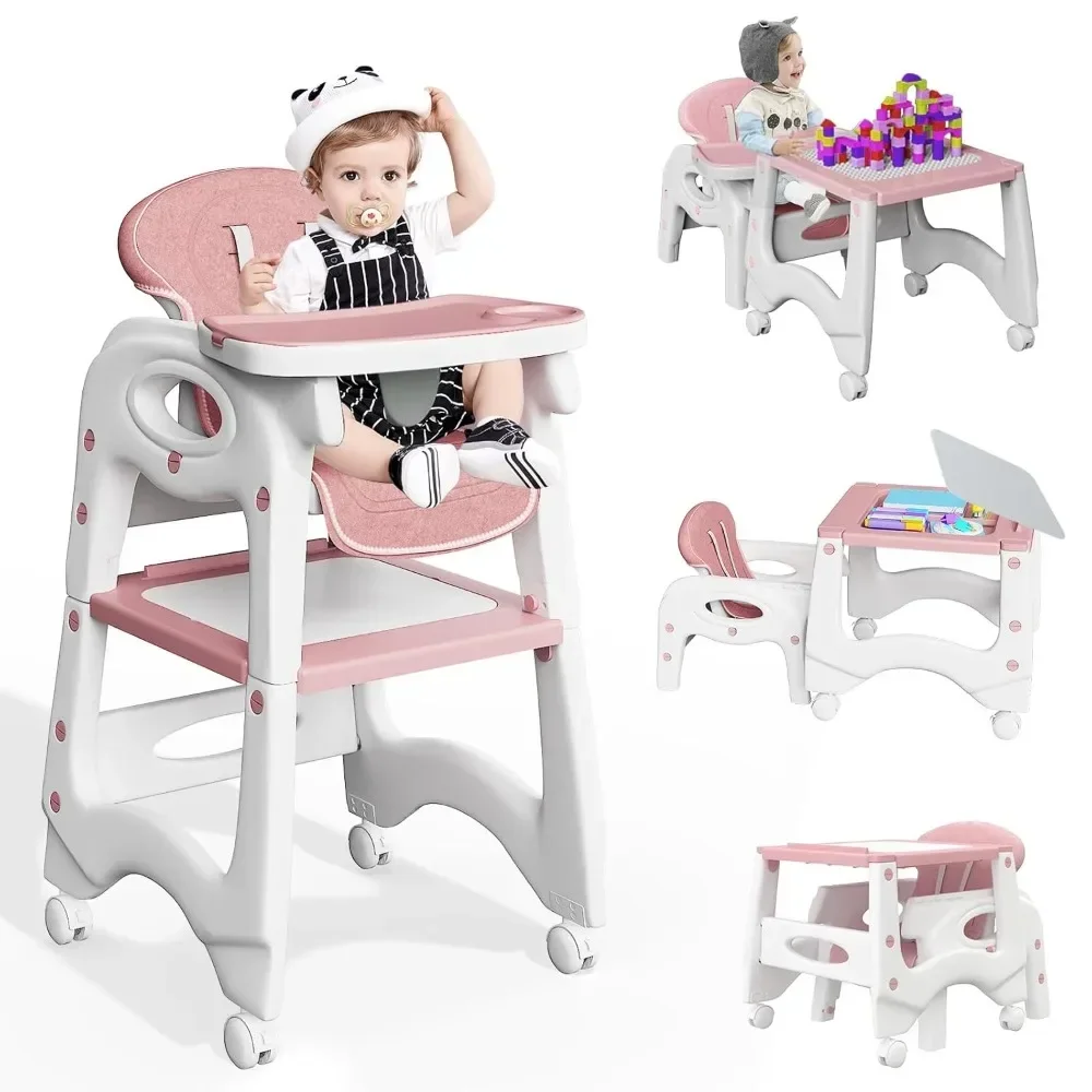 

5 in 1 High Chairs for Babies and Toddlers, Multifunctional Infant High Chair, Safe & Ergonomic Convertible Highchair with Remov