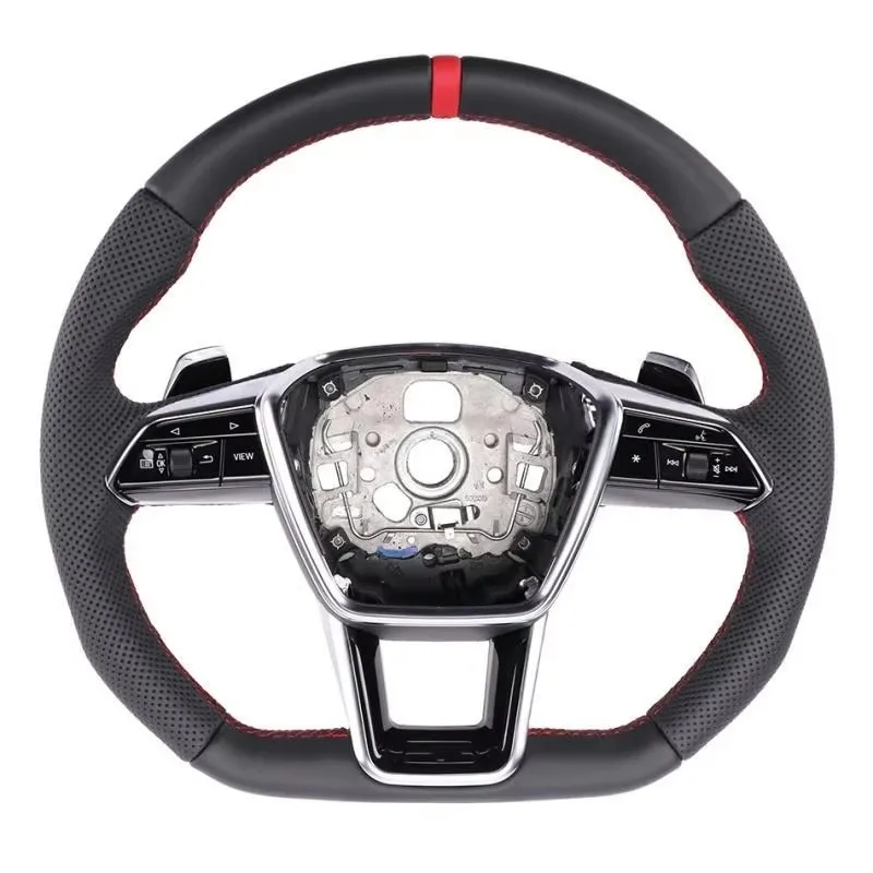 For RS4 RS6 RS7 SQ5 Q3 Q5 Q7 R8 A3 A4 A5 A6 A1 A7 A8 Customizable Carbon Fiber LED Racing Leather 3-Spoke Steering Wheel