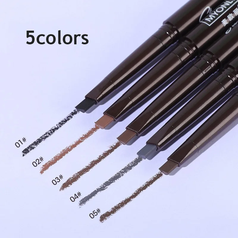 Black/brown/grey Eyebrow Pencil With Brush Double-headed Waterproof Eyebrow Pen Automatic Triangle Brow Pencil Eyebrow Cosmetics