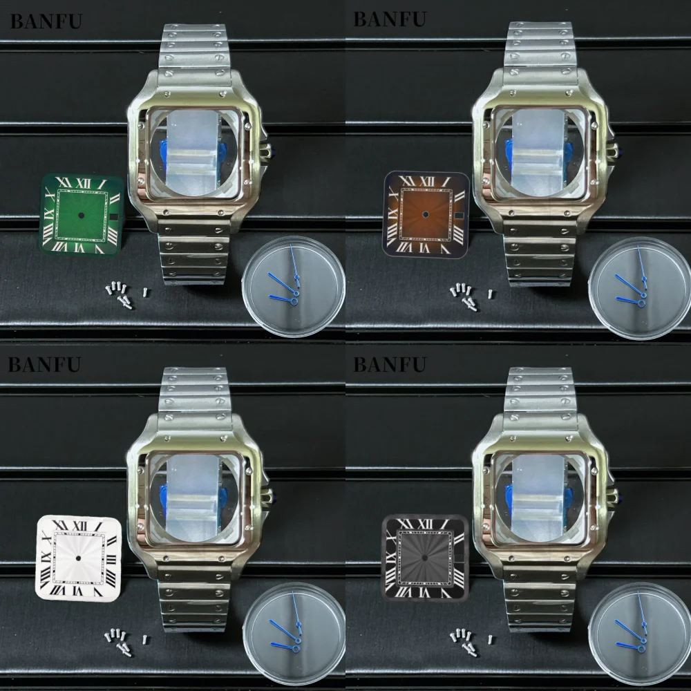 8mm Square Gold Silver Watch Case 316L Steel Bracelet Electroplated for NH35/36/NH70/4R/7S Movements Watch Accessories 27MM Dial
