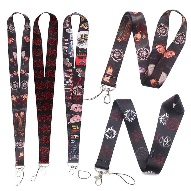 Movie Supernatural Lanyards Neck Strap Flame Pentagram Cartoon Figure Printing ID Gyms Card Lanyard Keychain Badge Ribbon Jewelr