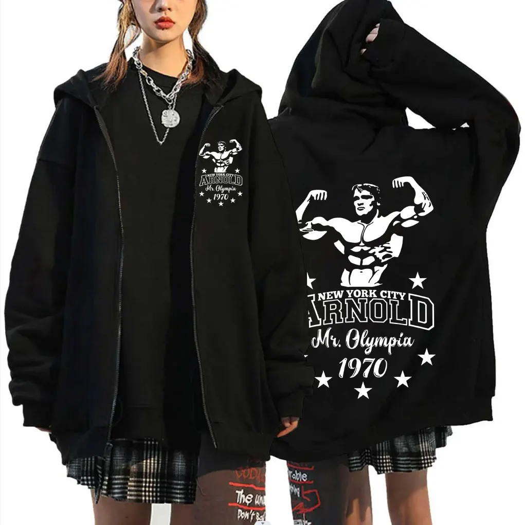 

Arnold Schwarzenegger Mr Olympia Zipper Hoodie Men Causal Fitness Gym Zip Up Jacket Men's Vintage Fashion Oversized Sweatshirt