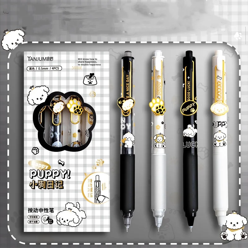 32 pcs/lot Cartoon Dog Gel Pen Cute 0.5mm Black Ink Signature Pens Stationery Gift School Writing Supplies