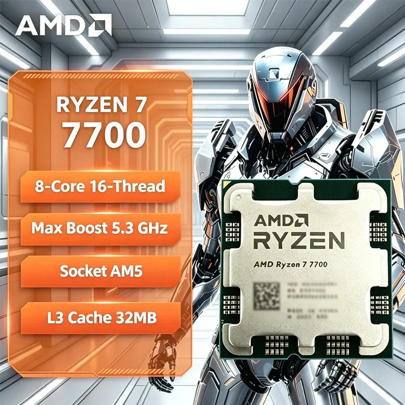 

AMD Ryzen 7 7700 R7 7700 CPU 8-Core 16-Thread 5.3GHz Unlocked Desktop Processor Socket AM5 Gaming CPU Without Package