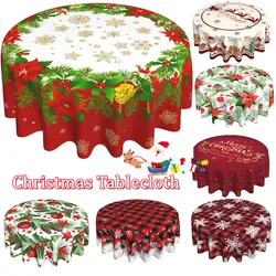 Christmas Tablecloth Round 60 Inch Red Buffalo Plaid Tablecloth Winter Snowflake Table Cloth Xmas Holiday Outdoor