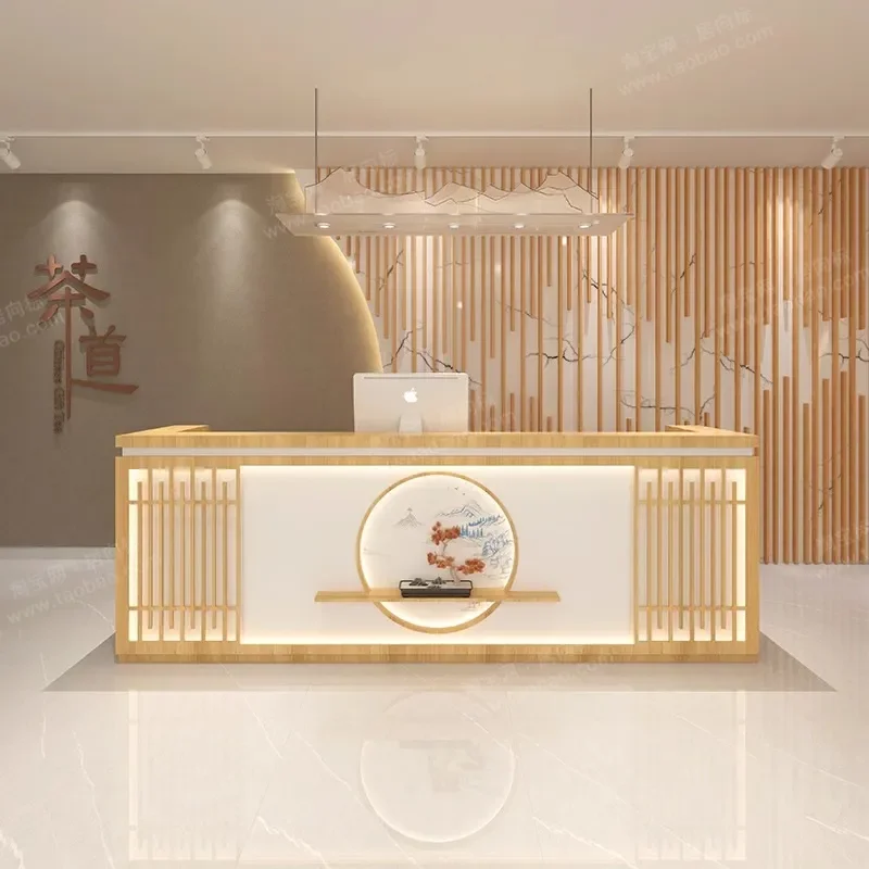 for Retro New Chinese Bar Table for Health Club Front Desk Reception Foot Bath Tea Shop Service Checkout Counter Hot Pot