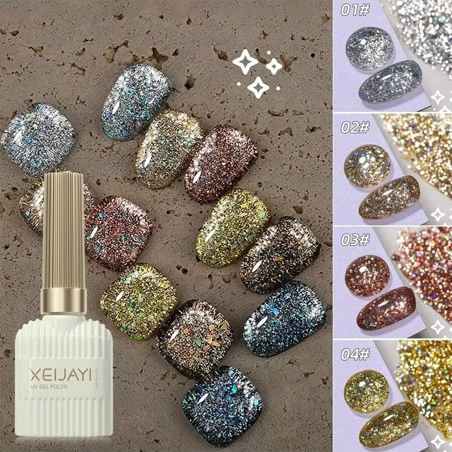 XEIJAYI 6-color 15ml Glam Up Your Nails with the Holographic Glitter Diamond Collection Gel Nail Polish Perfect For Beginners!