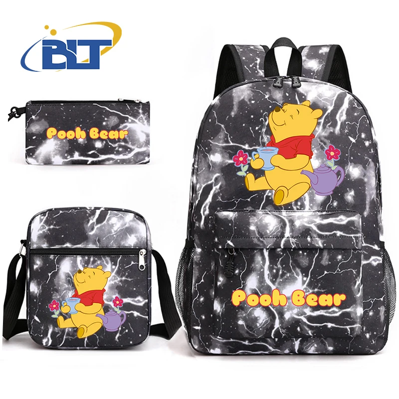 MINISO Pooh Bear Printed Student Schoolbag Set Children's Pencil Bag Backpack Shoulder Bag 3-piece Set